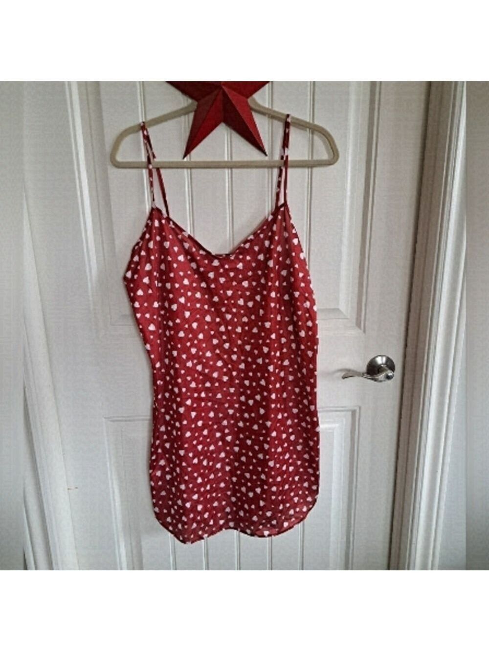 𝅺Vtg Petra Fashions Valentines Day Love Hearts nightie slip dress LG USA Pinup